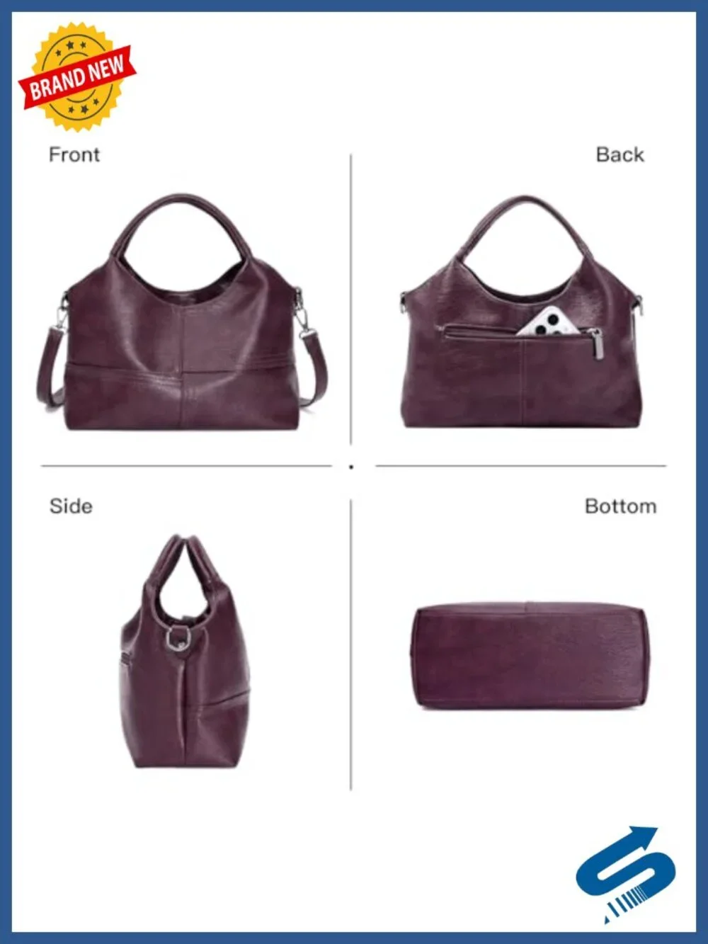Women's Soft Vegan Leather Hobo Handbag Crossbody Tote Satchel with Top Handle